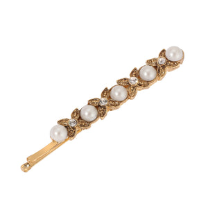 Bobby Pin Gold Flower and Pearls