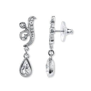 Earring Silver Crystal Teardrop