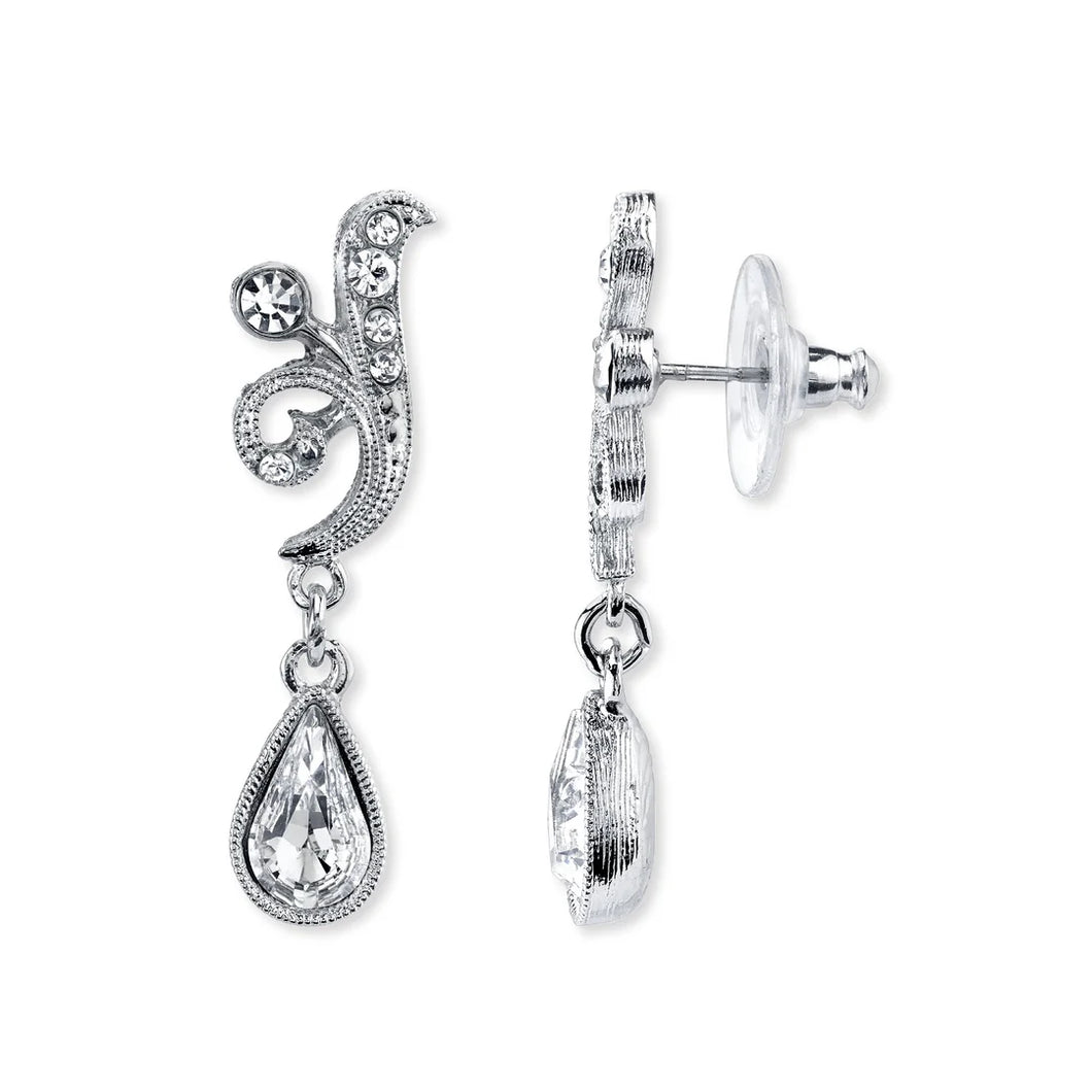 Earring Silver Crystal Teardrop