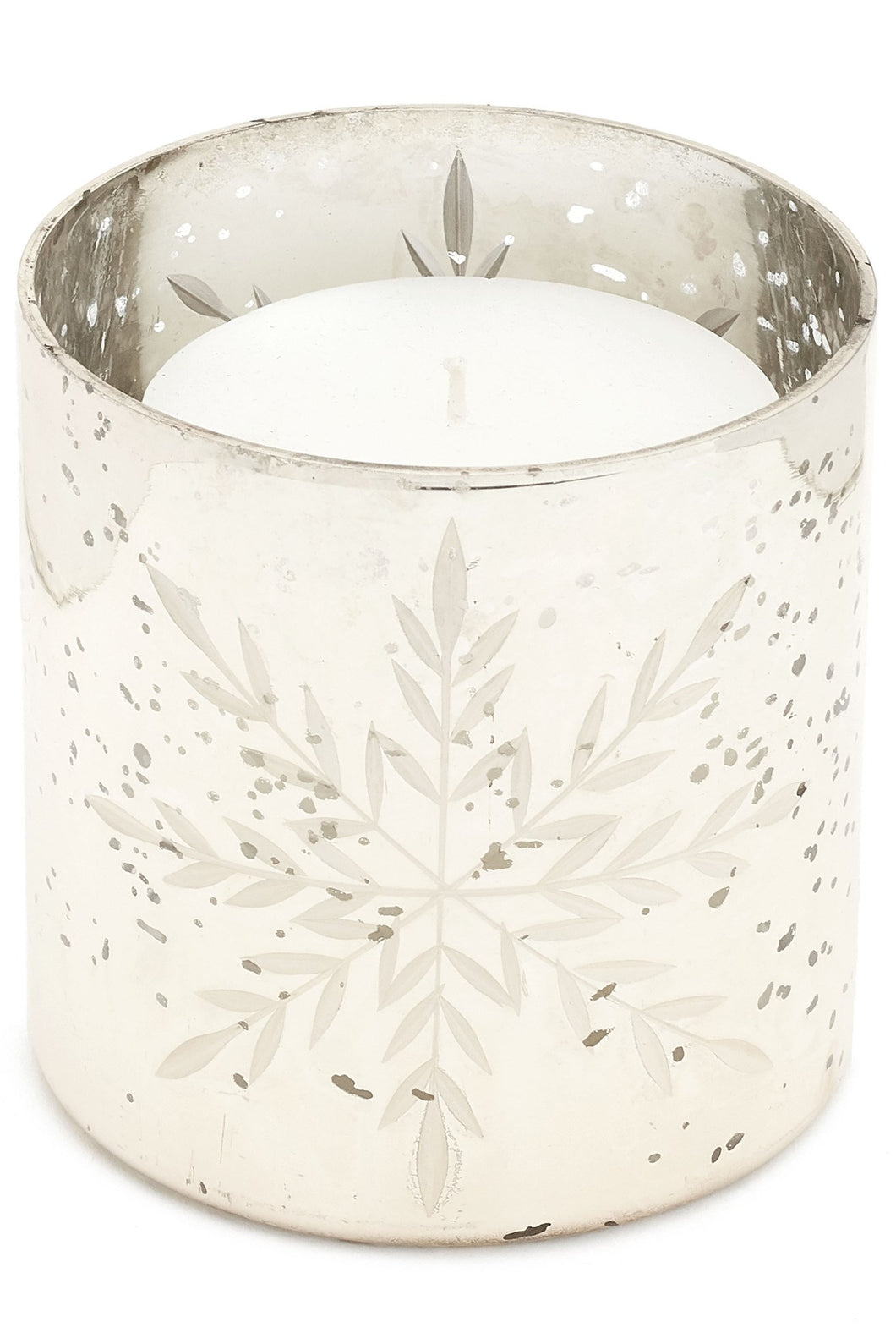 Candle T-Lite Etched Silver Mercury Glass
