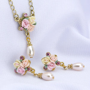 Necklace Gold Pink Rose/Pearl