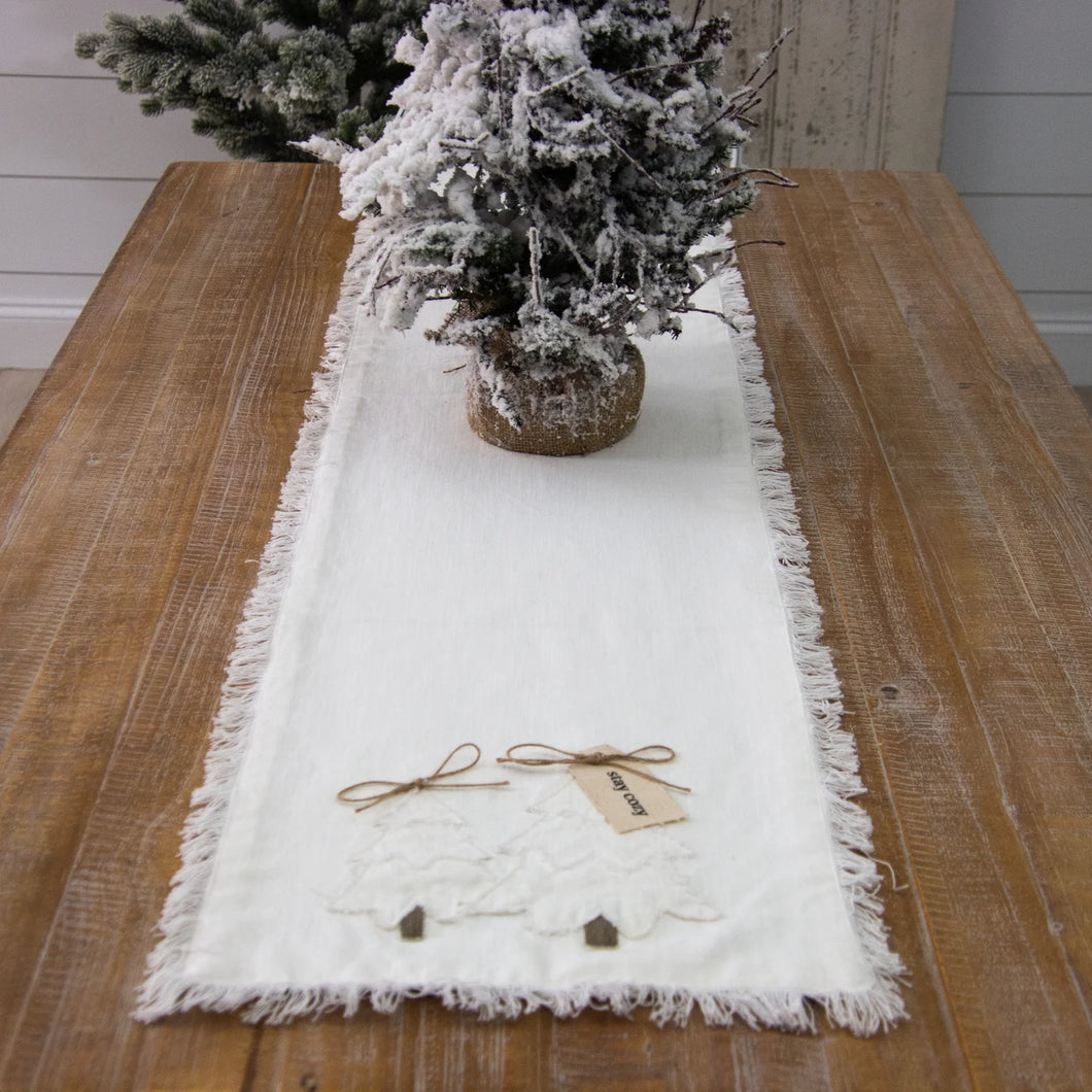 Table Runner Raggedy Trees with Fabric Tag