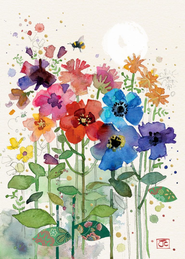 Card Blank Rainbow Flowers
