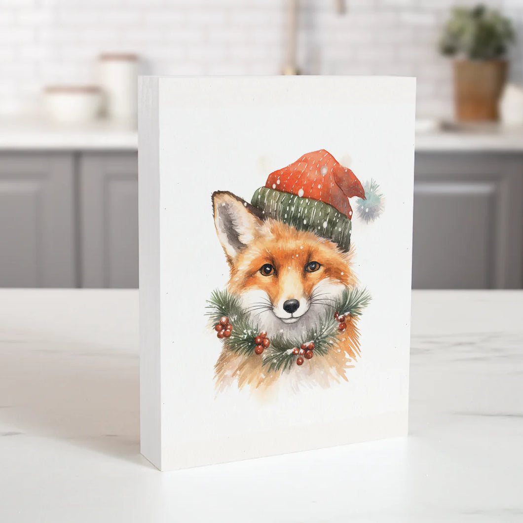 Block Fox with Hat Christmas