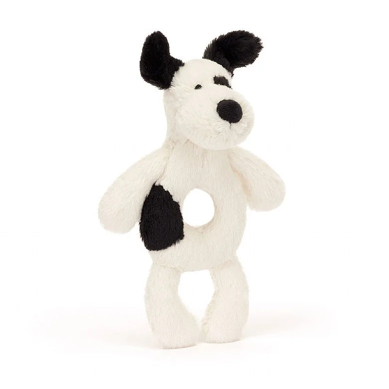 Ring Rattle Bashful Black And Cream Puppy