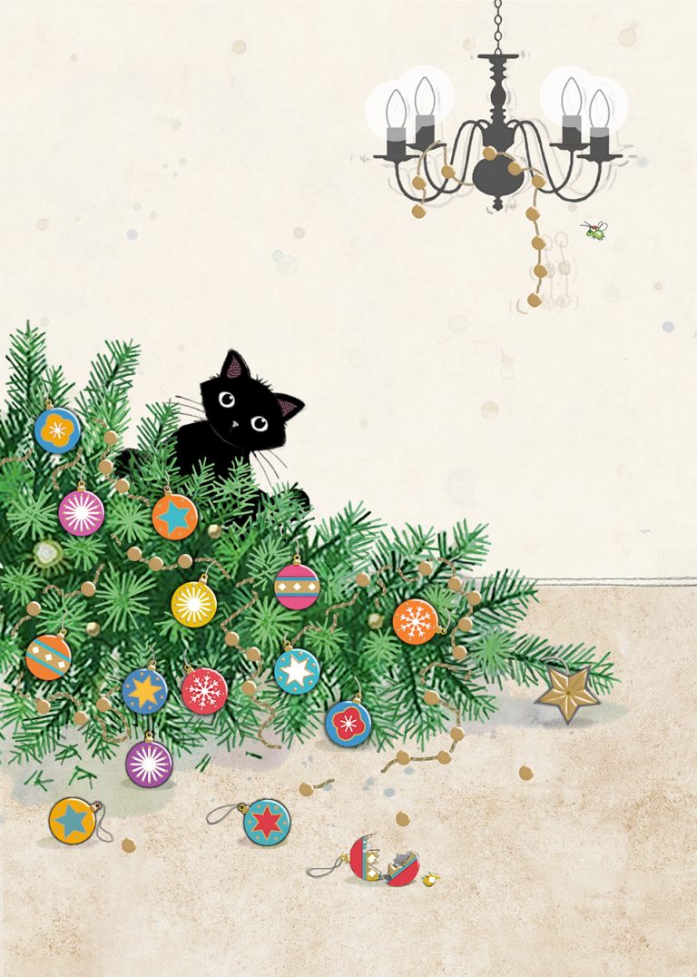 Card Christmas Cat And Tree
