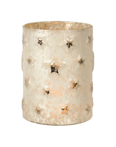 Candle Holder Large Frosted Ivory With Stars
