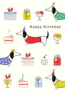 Card Birthday Dog With Cakes And Gifts