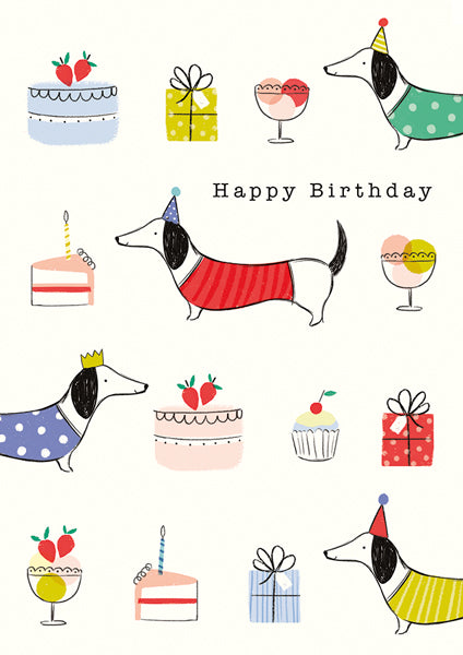 Card Birthday Dog With Cakes And Gifts