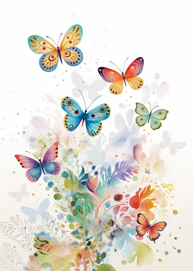 Card Blank Colourful Butterflies