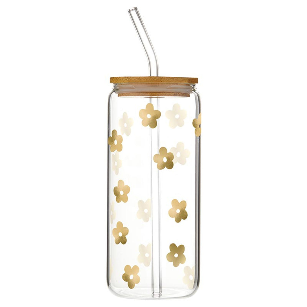 Tumbler Glass Gold Floral