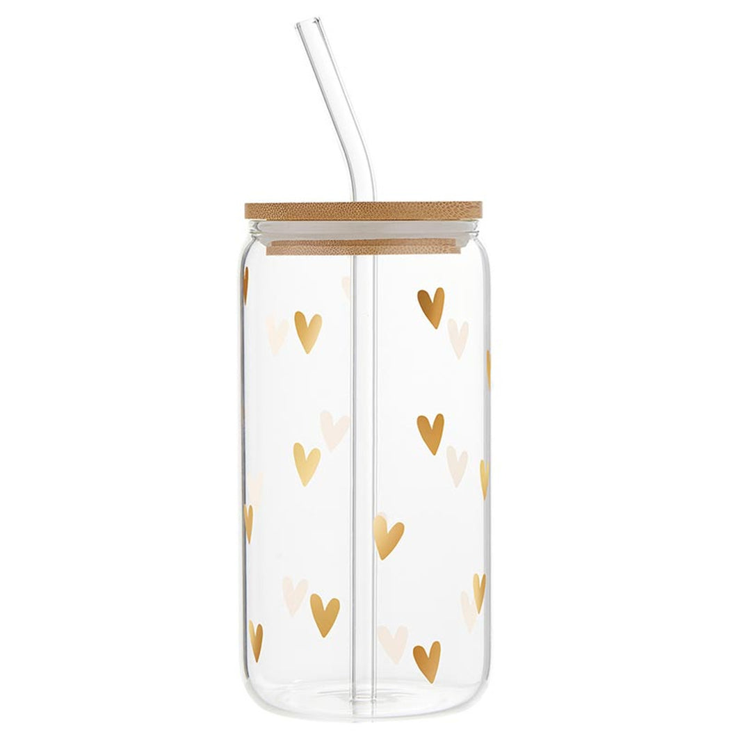 Tumbler Glass Gold Hearts