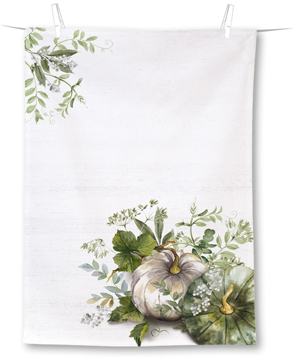 Tea Towel Green And White Pumpkin