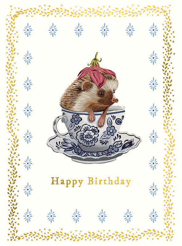 Card Teacup Hedgehog Birthday