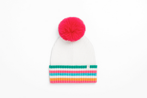 Hat Pom Pom Color Burst White