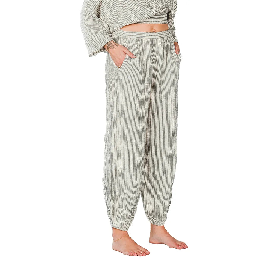 Crinkle Cotton Striped Jogger Pants