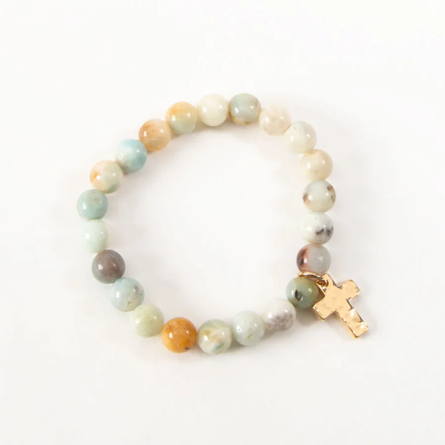 STACI BEADED CROSS CHARM BRACELET -GREEN