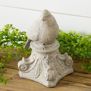 Faux Cement Bird On Pedestal