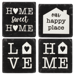 Home Text with House & Heart Coaster (4 pc. set)