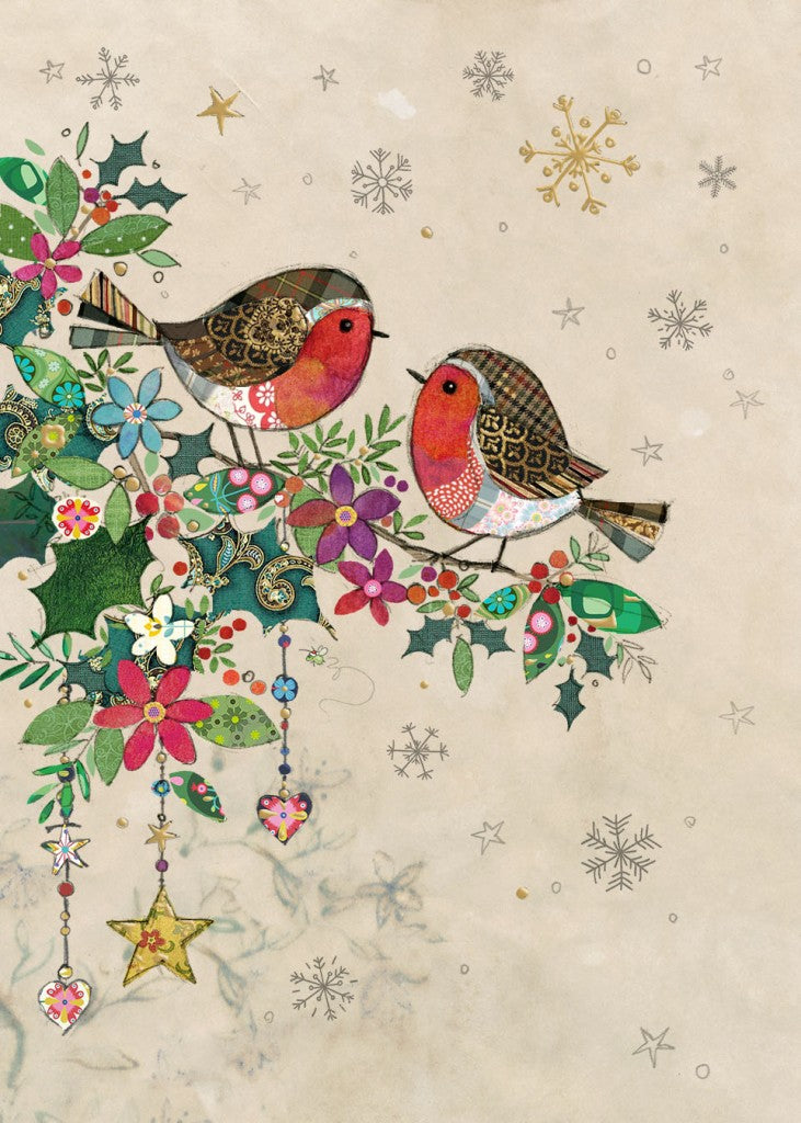 Two Birds On Holly Christmas Card