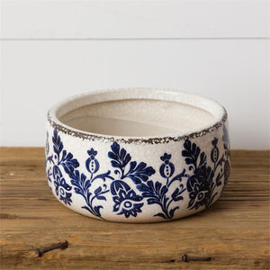 Blue Floral Pottery Bowl