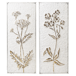 Wall Art Gold Flowers On Creamy White Metal