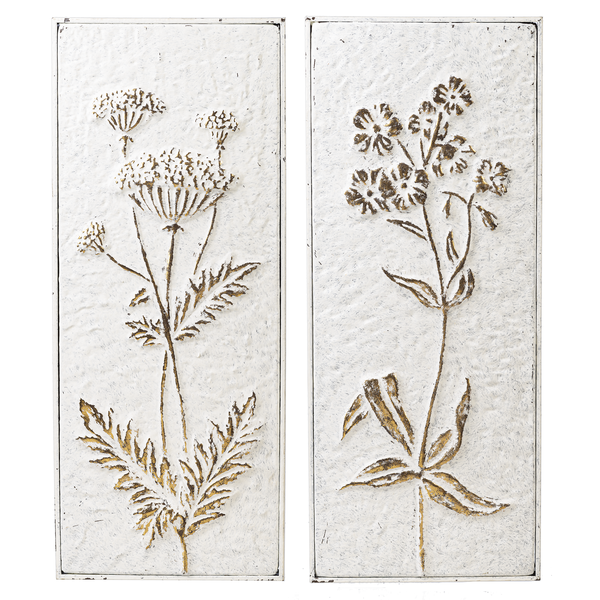 Wall Art Gold Flowers On Creamy White Metal