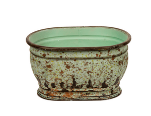 Planter Green Oval Distressed
