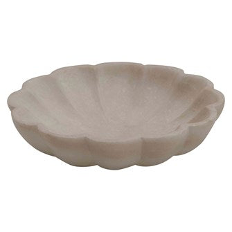 Carved Marble Flower Shaped Dish White