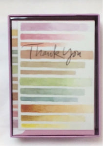 Boxed Notecards Thank You Water Color Stripes