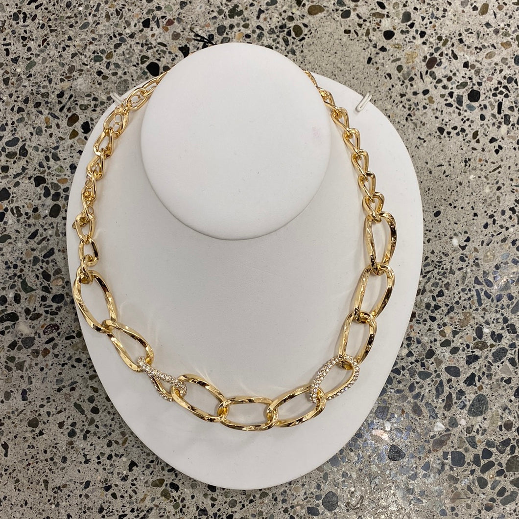 Gold Open Link Chain with Stone Accent Necklace