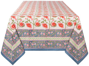 Tablecloth Block Print Poppy 90"